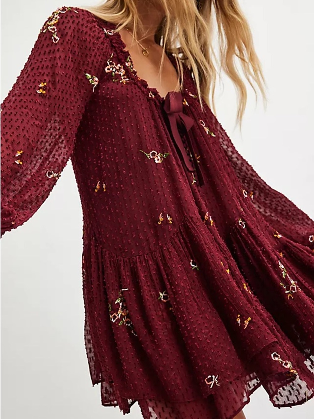Free People Garden Glory Mini Dress Cabernet Burgundy